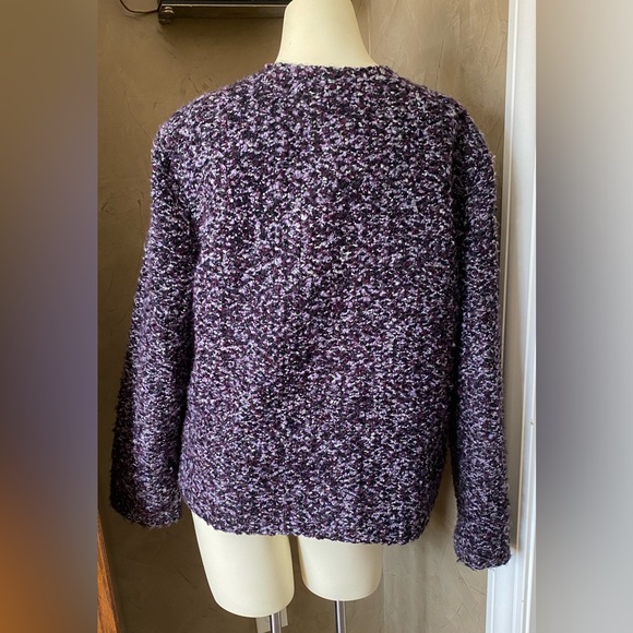 KATHIE LEE COLLECTION Purple Fuzzy Knit Jacket Soft Tweed Womens, Large - Picture 2 of 12